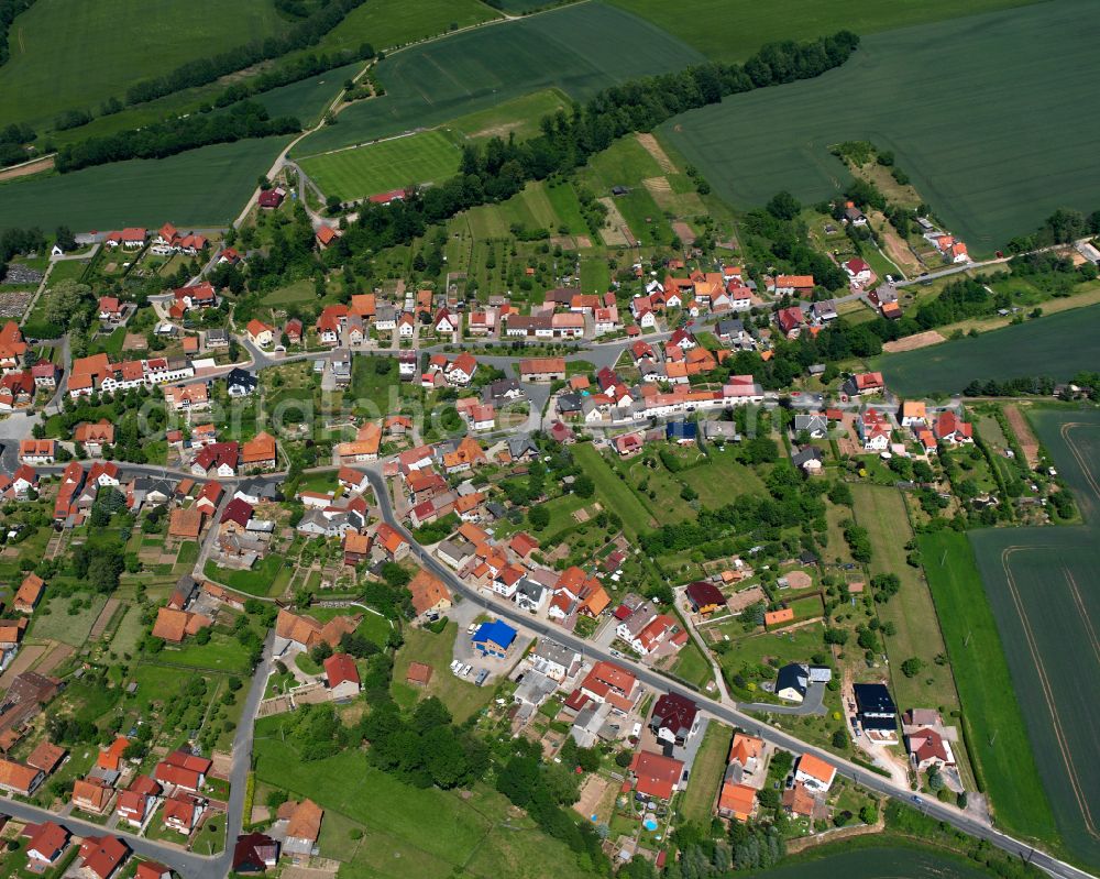 Aerial image Ecklingerode - City view from the outskirts with adjacent agricultural fields in Ecklingerode in the state Thuringia, Germany