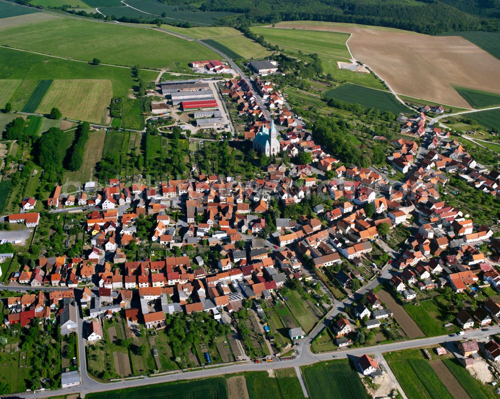 Aerial image Effelder - City view from the outskirts with adjacent agricultural fields in Effelder in the state Thuringia, Germany