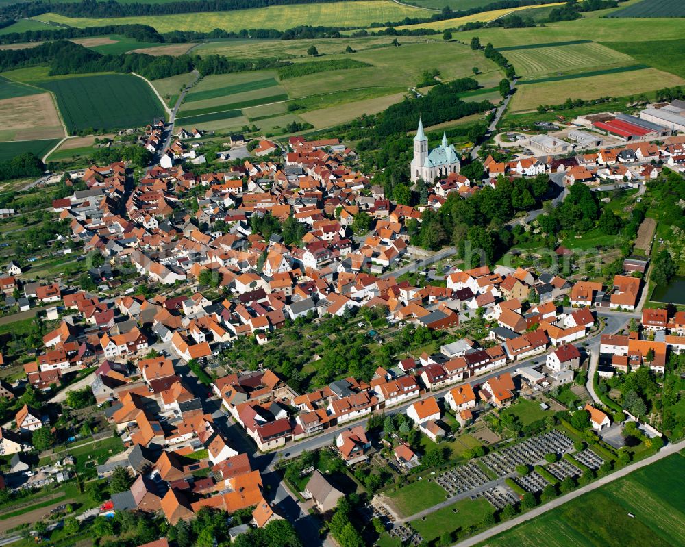 Aerial photograph Effelder - City view from the outskirts with adjacent agricultural fields in Effelder in the state Thuringia, Germany