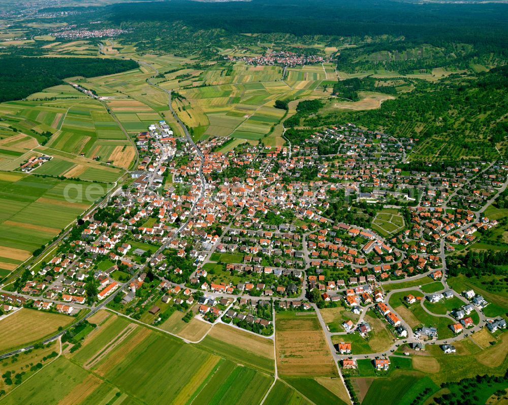 Aerial image Entringen - City view from the outskirts with adjacent agricultural fields in Entringen in the state Baden-Wuerttemberg, Germany