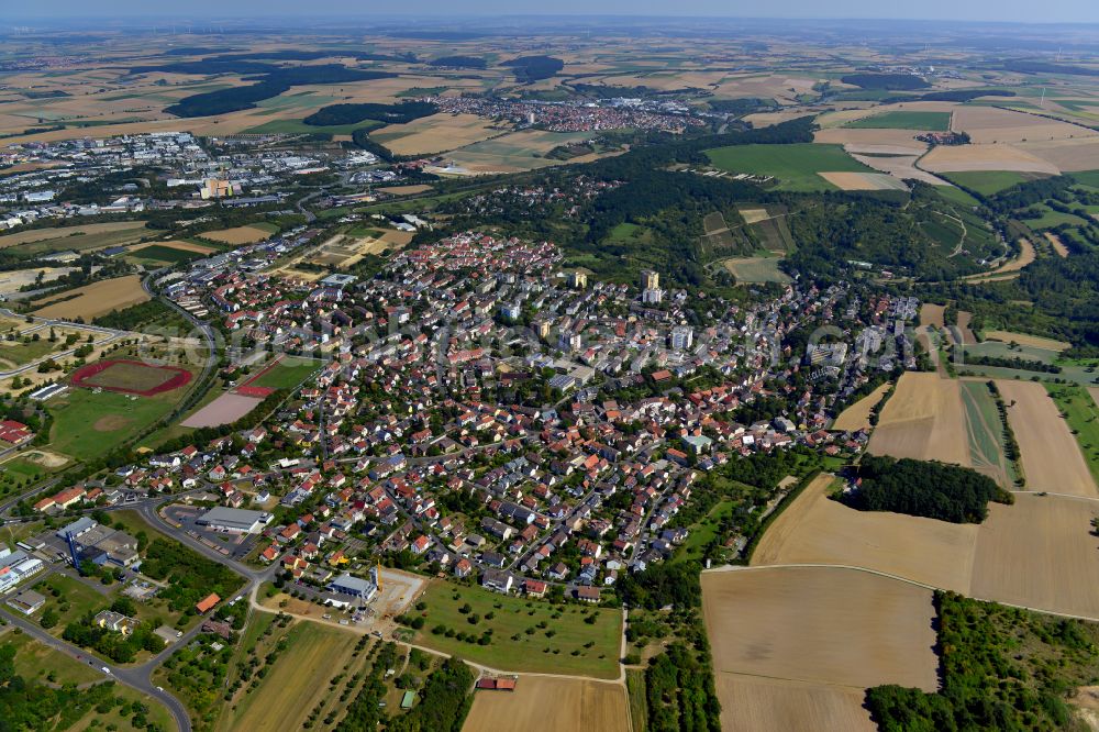 Frauenland from above - City view from the outskirts with adjacent agricultural fields in Frauenland in the state Bavaria, Germany