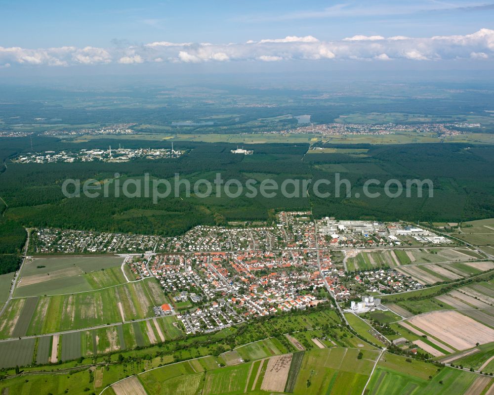 Aerial photograph Friedrichstal - City view from the outskirts with adjacent agricultural fields in Friedrichstal in the state Baden-Wuerttemberg, Germany