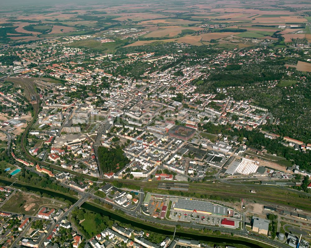 Aerial image Gera - City view from the outskirts with adjacent agricultural fields in Gera in the state Thuringia, Germany