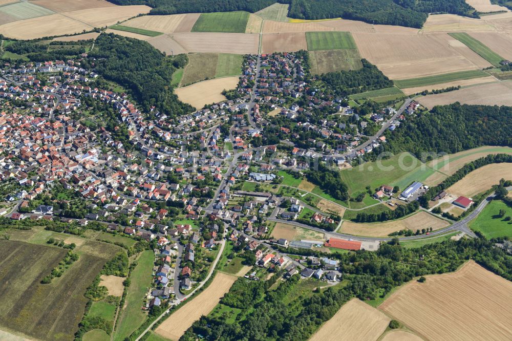 Aerial image Güntersleben - City view from the outskirts with adjacent agricultural fields in Güntersleben in the state Bavaria, Germany