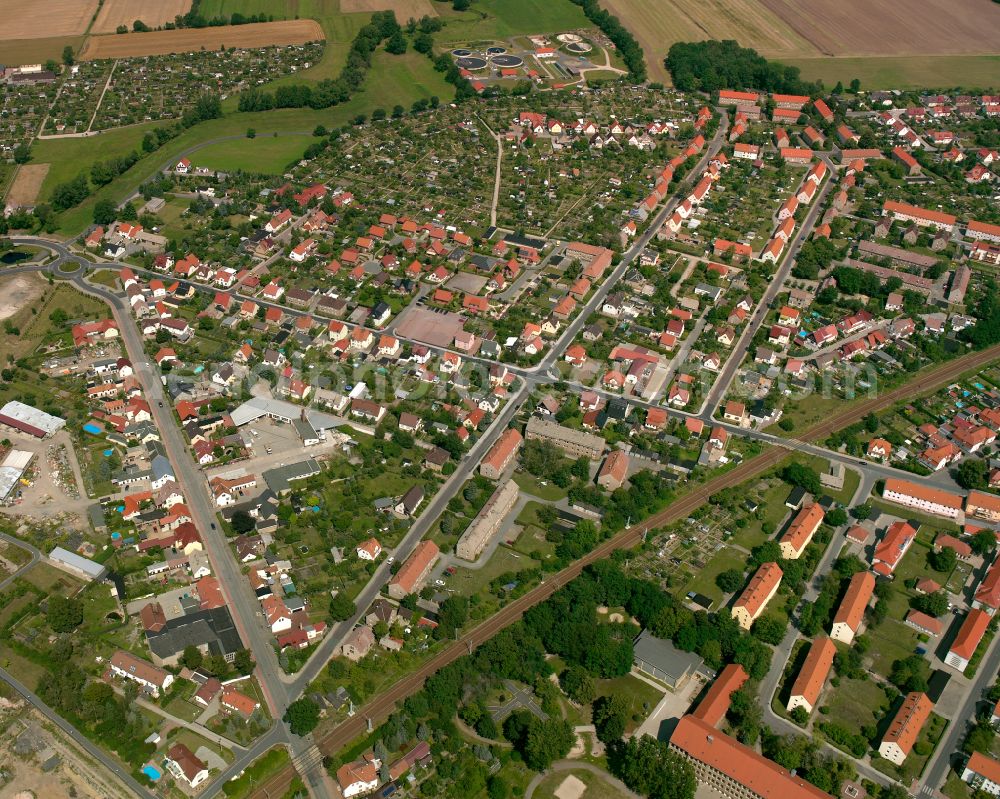 Gröditz from above - City view from the outskirts with adjacent agricultural fields in Gröditz in the state Saxony, Germany