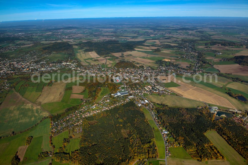 Aerial image Großschönau - City view from the outskirts with adjacent agricultural fields in Großschönau in the state Saxony, Germany