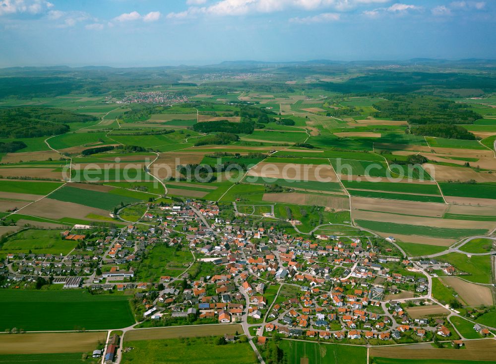 Aerial photograph Heroldstatt - City view from the outskirts with adjacent agricultural fields in Heroldstatt in the state Baden-Wuerttemberg, Germany