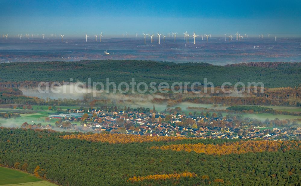 Hullern from above - City view from the outskirts with adjacent agricultural fields in Hullern in the state North Rhine-Westphalia, Germany