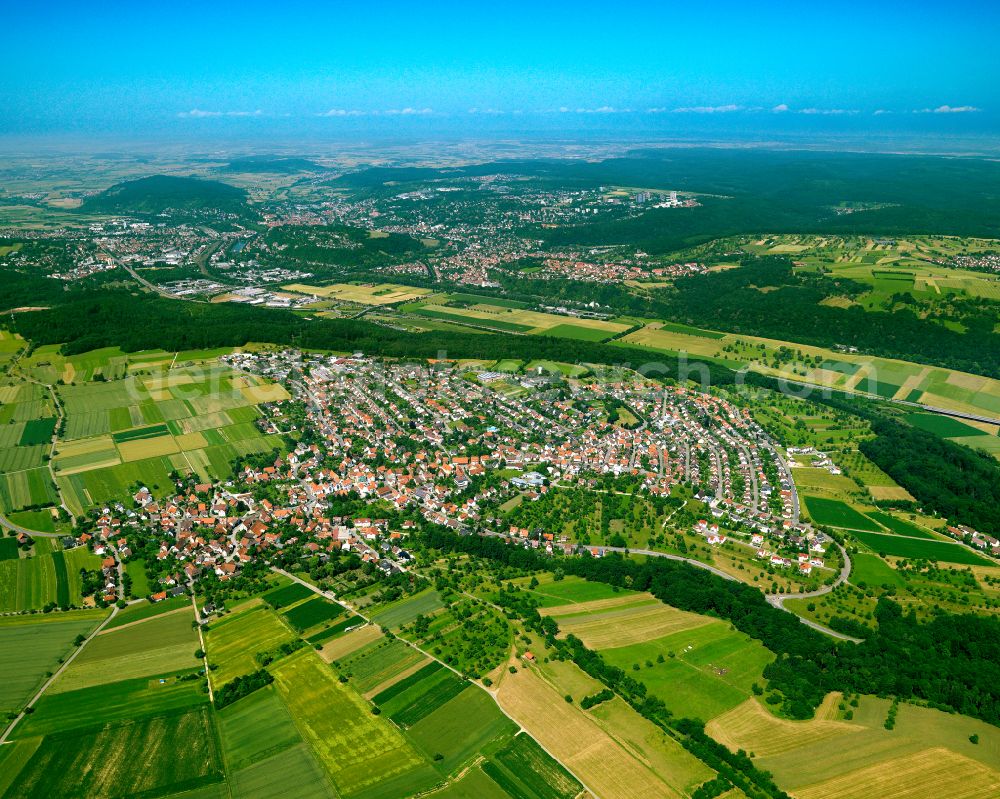 Aerial image Jettenburg - City view from the outskirts with adjacent agricultural fields in Jettenburg in the state Baden-Wuerttemberg, Germany