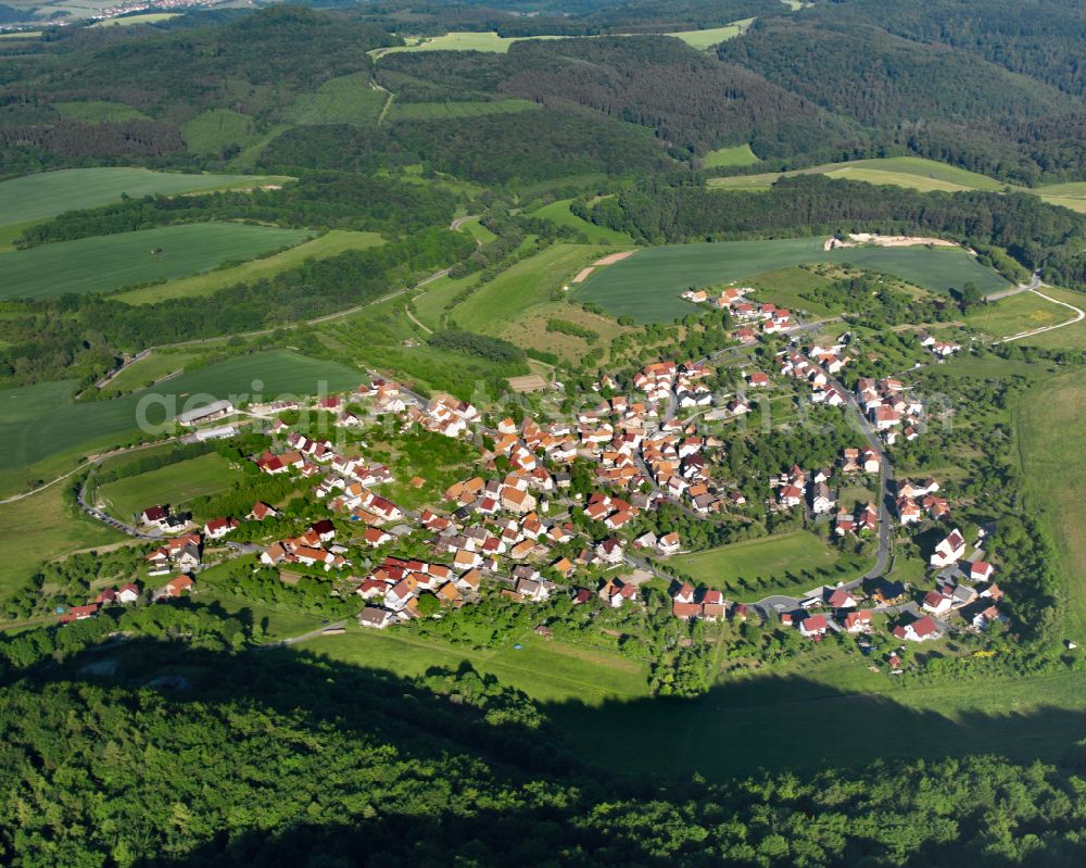 Aerial photograph Kella - City view from the outskirts with adjacent agricultural fields in Kella in the state Thuringia, Germany