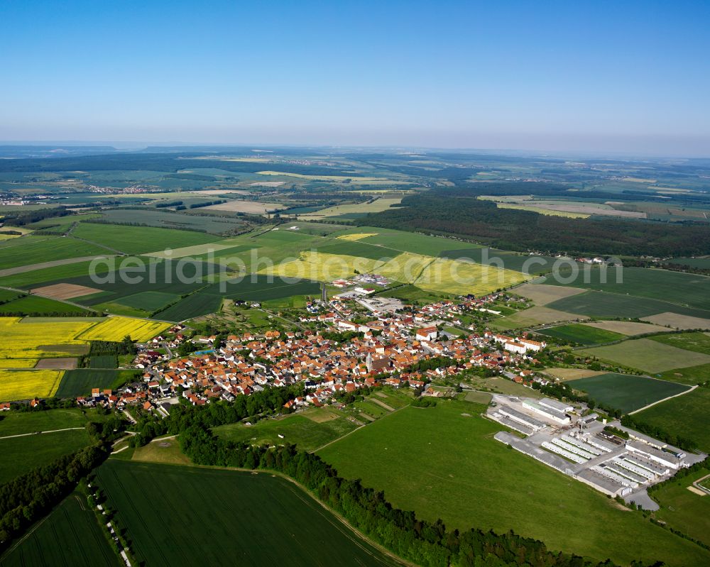 Küllstedt from above - City view from the outskirts with adjacent agricultural fields in Küllstedt in the state Thuringia, Germany