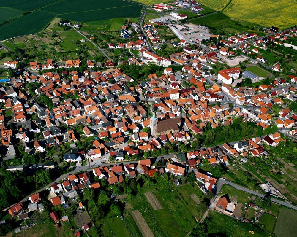 Aerial photograph Küllstedt - City view from the outskirts with adjacent agricultural fields in Küllstedt in the state Thuringia, Germany