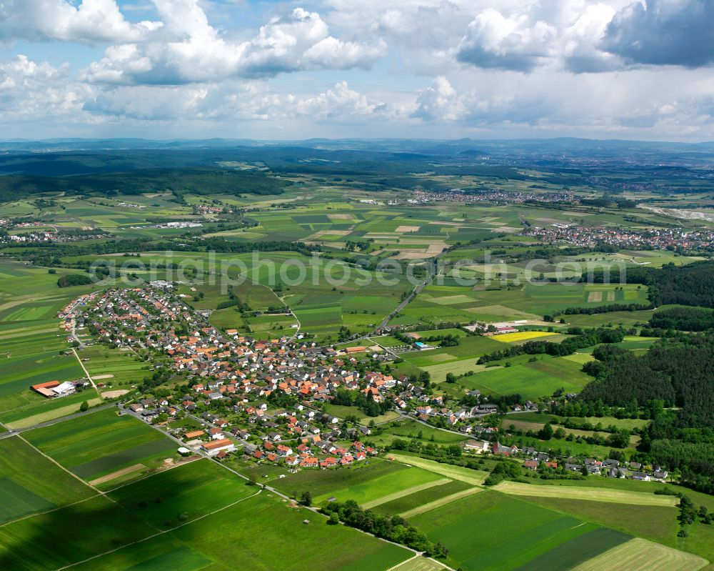 Landenhausen from above - City view from the outskirts with adjacent agricultural fields in Landenhausen in the state Hesse, Germany