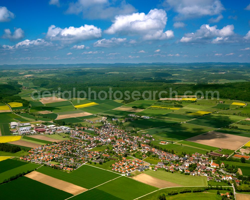 Aerial image Langenenslingen - City view from the outskirts with adjacent agricultural fields in Langenenslingen in the state Baden-Wuerttemberg, Germany