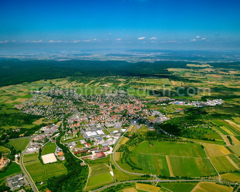 Aerial image Ofterdingen - City view from the outskirts with adjacent agricultural fields in Ofterdingen in the state Baden-Wuerttemberg, Germany