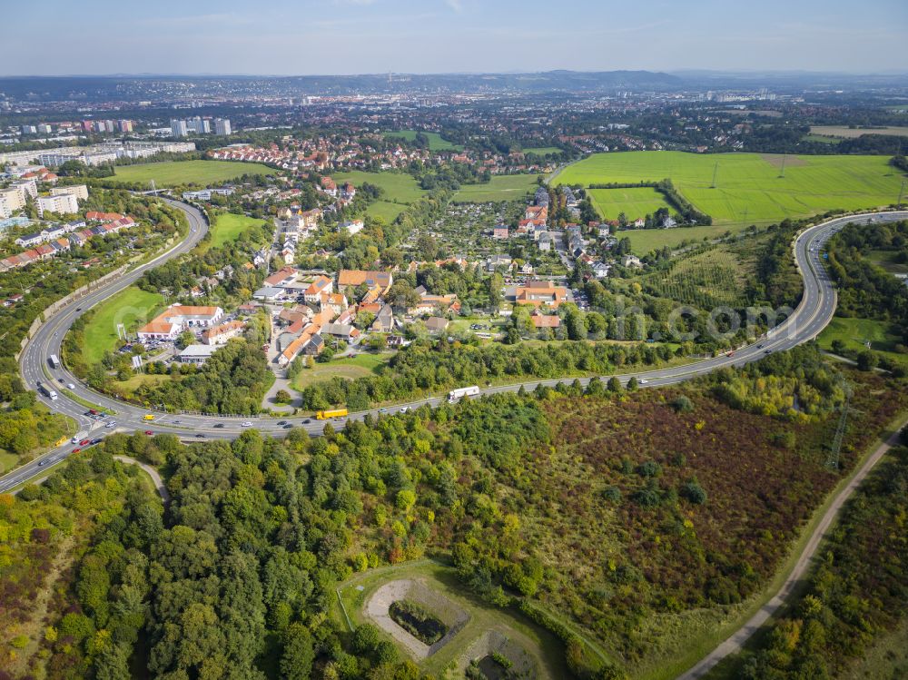 Dresden from above - City view from the outskirts with adjacent agricultural fields on street Altkaitz in the district Kaitz in Dresden in the state Saxony, Germany