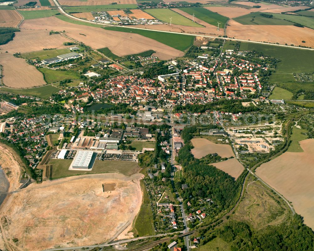 Raitzhain from above - City view from the outskirts with adjacent agricultural fields in Raitzhain in the state Thuringia, Germany