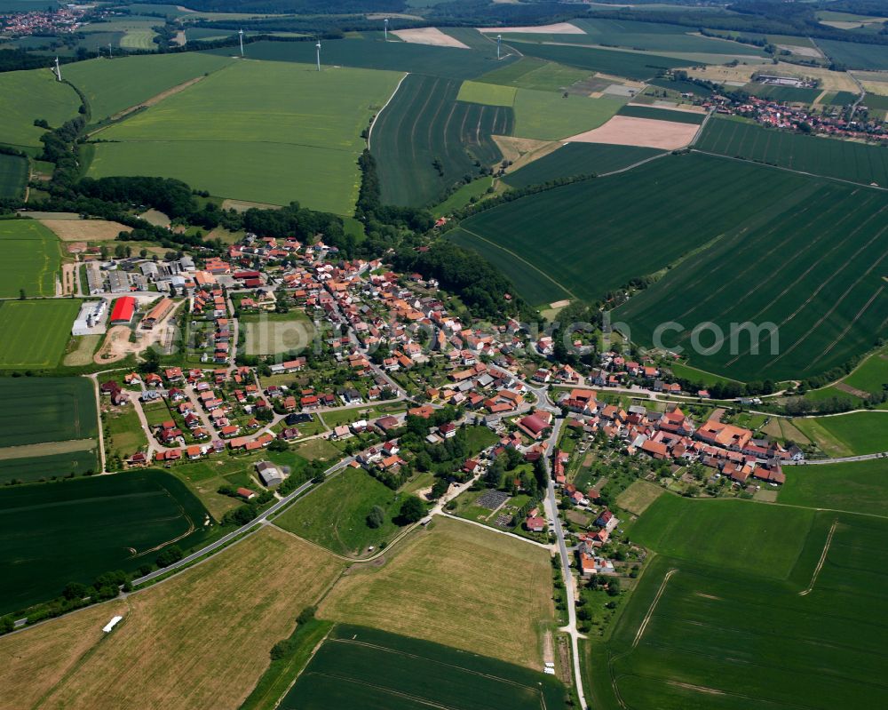 Reinholterode from above - City view from the outskirts with adjacent agricultural fields in Reinholterode in the state Thuringia, Germany