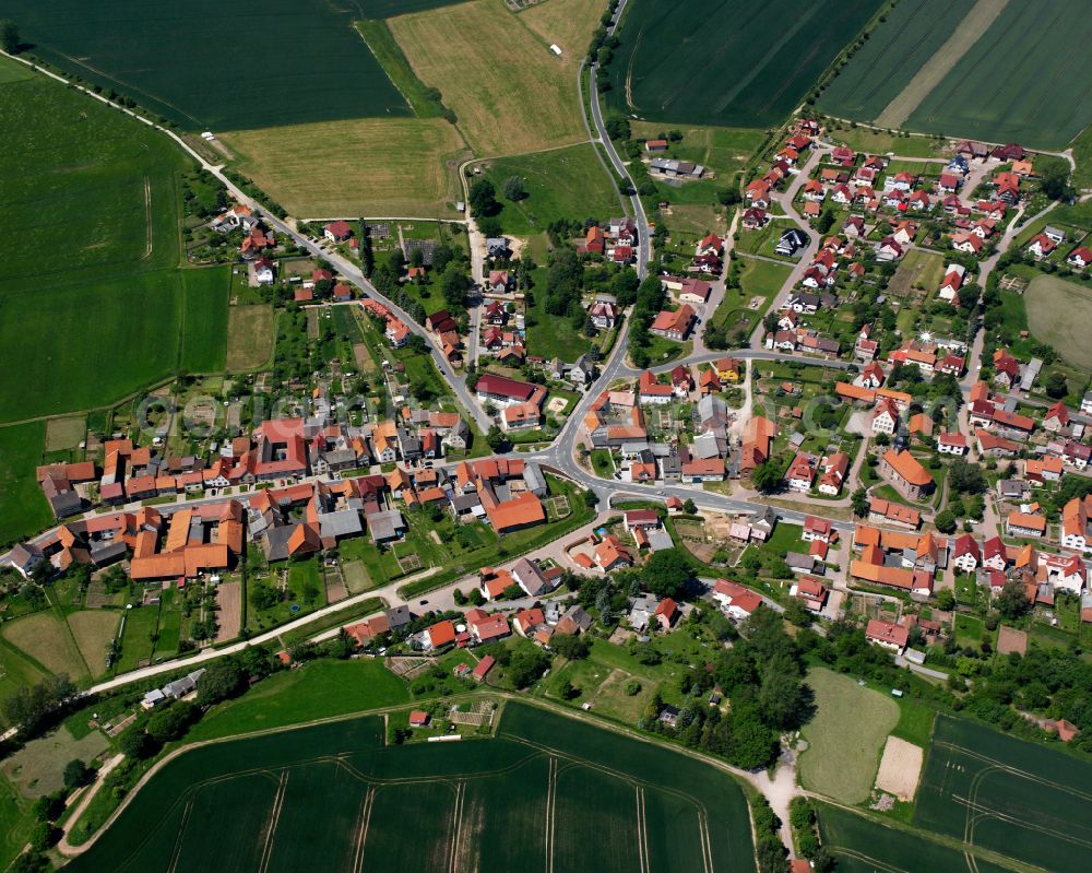 Aerial image Reinholterode - City view from the outskirts with adjacent agricultural fields in Reinholterode in the state Thuringia, Germany