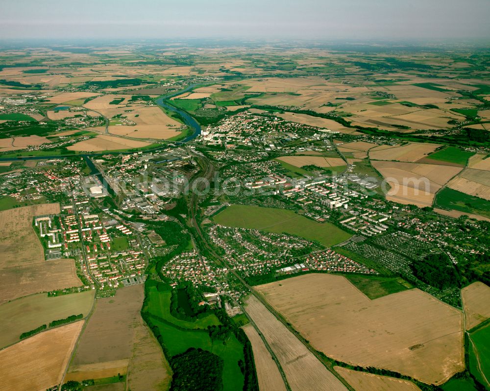 Aerial photograph Riesa - City view from the outskirts with adjacent agricultural fields in Riesa in the state Saxony, Germany
