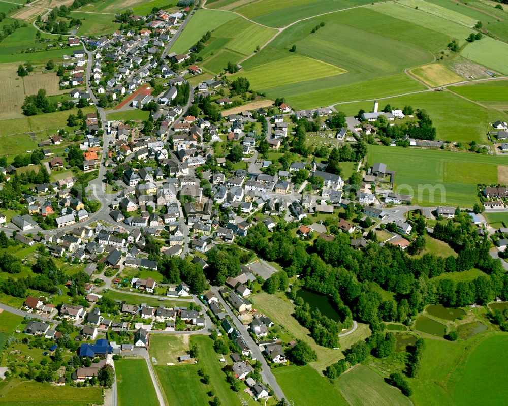 Sparneck from above - City view from the outskirts with adjacent agricultural fields in Sparneck in the state Bavaria, Germany