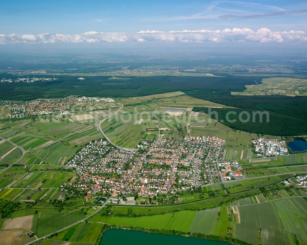 Spöck from above - City view from the outskirts with adjacent agricultural fields in Spöck in the state Baden-Wuerttemberg, Germany