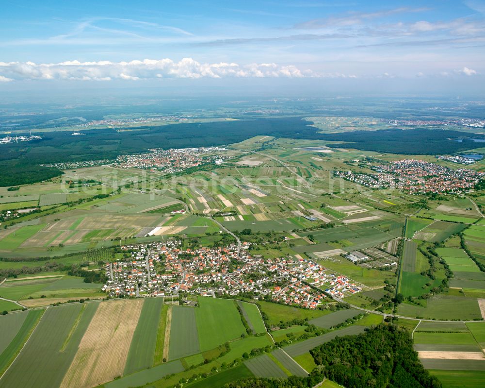 Aerial image Staffort - City view from the outskirts with adjacent agricultural fields in Staffort in the state Baden-Wuerttemberg, Germany