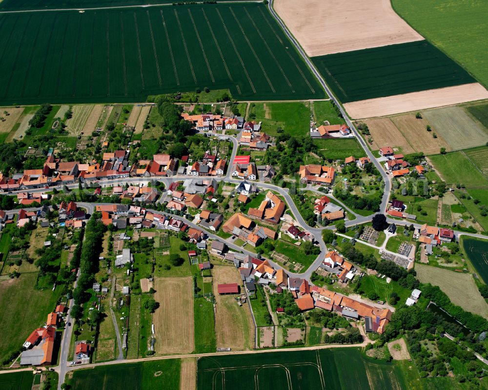 Steinbach from above - City view from the outskirts with adjacent agricultural fields in Steinbach in the state Thuringia, Germany