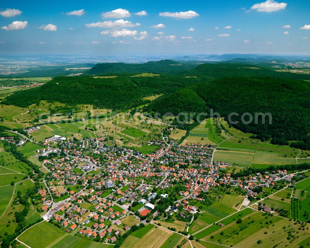 Aerial photograph Talheim - City view from the outskirts with adjacent agricultural fields in Talheim in the state Baden-Wuerttemberg, Germany