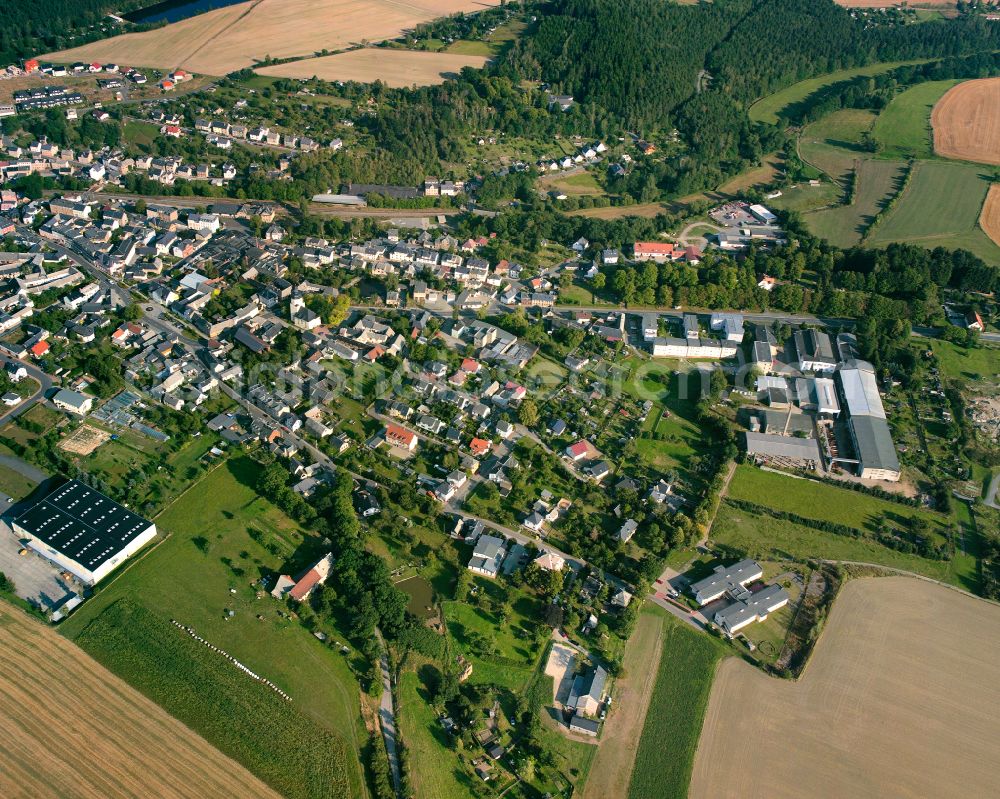 Aerial photograph Triebes - City view from the outskirts with adjacent agricultural fields in Triebes in the state Thuringia, Germany