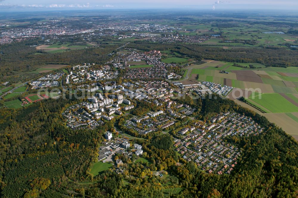 Aerial image Ulm - City view from the outskirts with adjacent agricultural fields in Ulm in the state Baden-Wuerttemberg, Germany