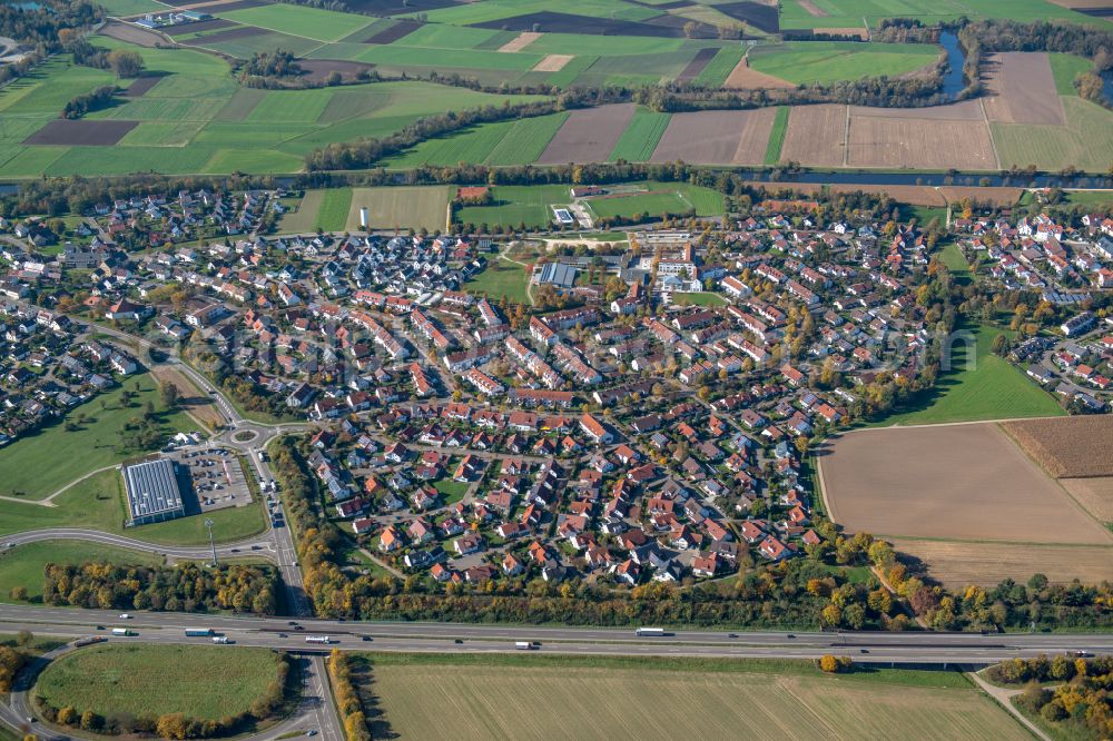 Aerial image Ulm - City view from the outskirts with adjacent agricultural fields in Ulm in the state Baden-Wuerttemberg, Germany