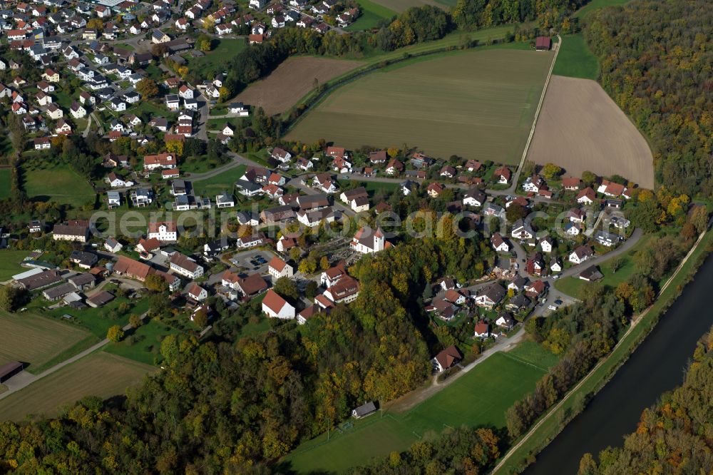 Unterkirchberg from the bird's eye view: City view from the outskirts with adjacent agricultural fields in Unterkirchberg in the state Baden-Wuerttemberg, Germany