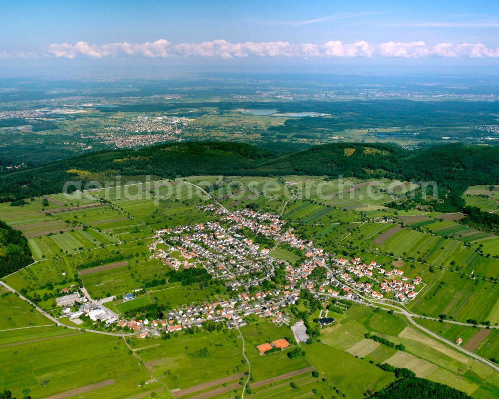 Aerial photograph Völkersbach - City view from the outskirts with adjacent agricultural fields in Völkersbach in the state Baden-Wuerttemberg, Germany