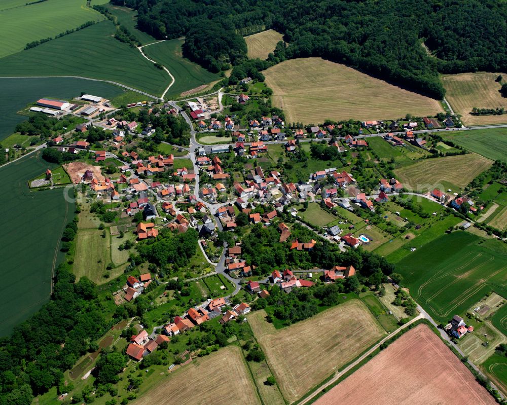 Wehnde from above - City view from the outskirts with adjacent agricultural fields in Wehnde in the state Thuringia, Germany