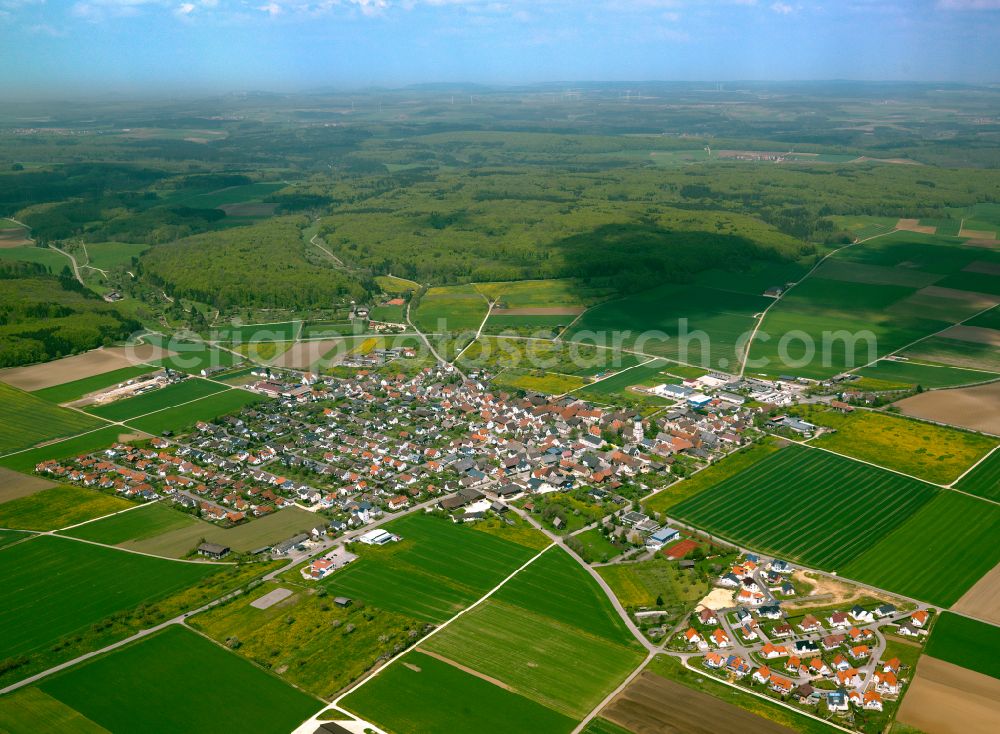 Weidenstetten from above - City view from the outskirts with adjacent agricultural fields in Weidenstetten in the state Baden-Wuerttemberg, Germany