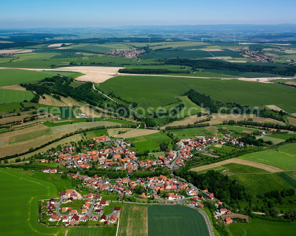 Aerial photograph Westhausen - City view from the outskirts with adjacent agricultural fields in Westhausen in the state Thuringia, Germany