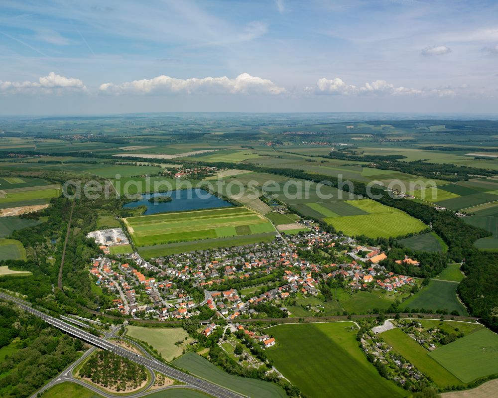 Aerial image Wiedelah - City view from the outskirts with adjacent agricultural fields in Wiedelah in the state Lower Saxony, Germany