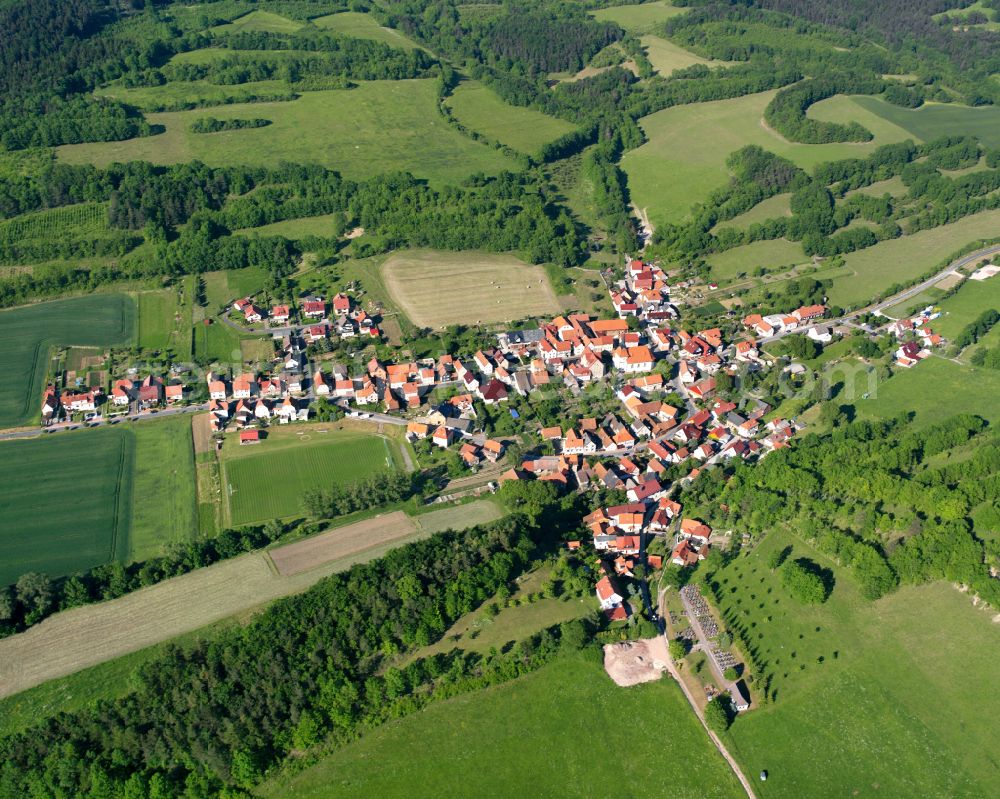 Aerial image Wilbich - City view from the outskirts with adjacent agricultural fields in Wilbich in the state Thuringia, Germany