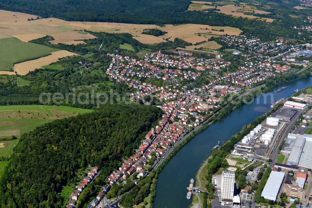 Zell am Main from above - City view from the outskirts with adjacent agricultural fields in Zell am Main in the state Bavaria, Germany