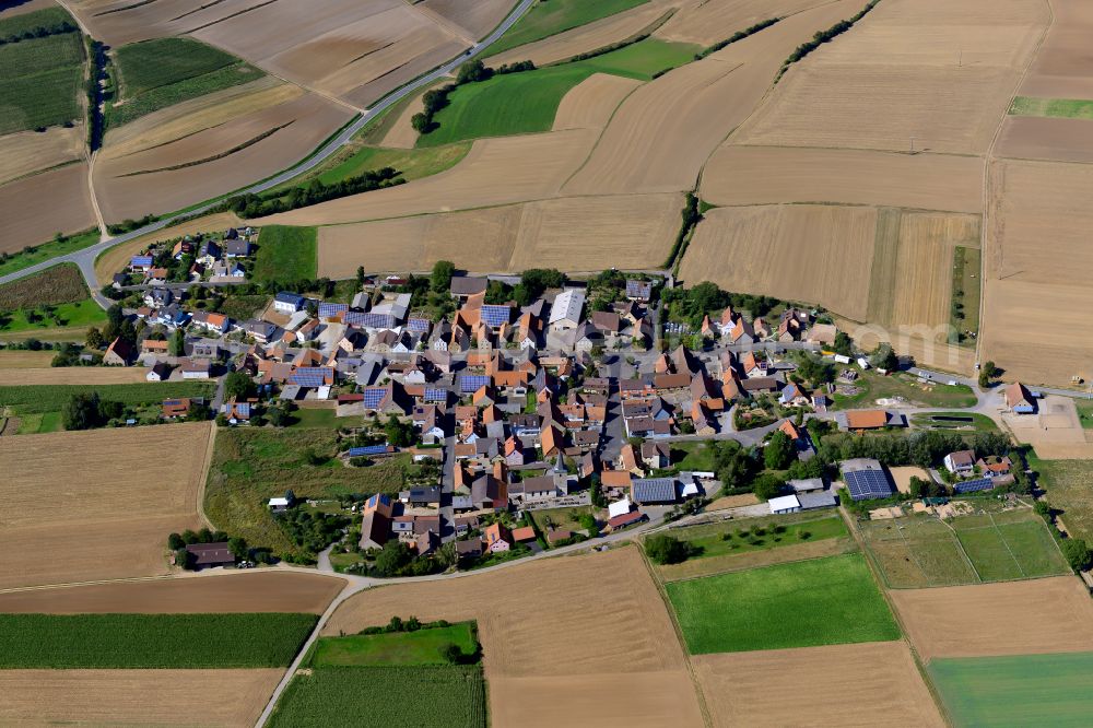 Zeubelried from above - City view from the outskirts with adjacent agricultural fields in Zeubelried in the state Bavaria, Germany