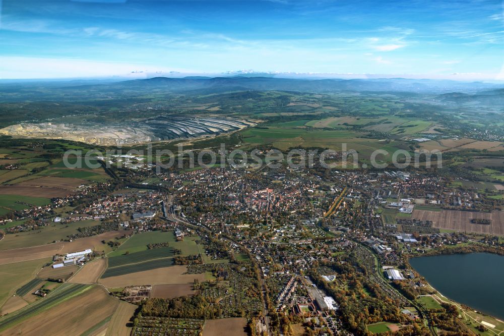 Aerial image Zittau - City view from the outskirts with adjacent agricultural fields in Zittau in the state Saxony, Germany