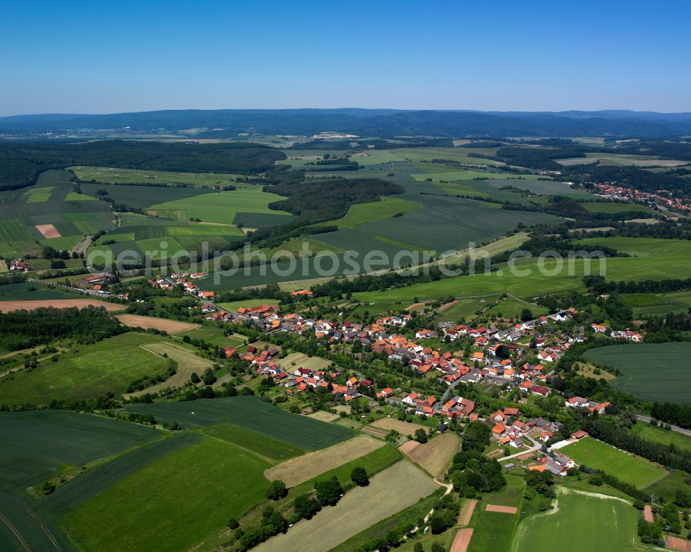 Aerial image Zwinge - City view from the outskirts with adjacent agricultural fields in Zwinge in the state Thuringia, Germany