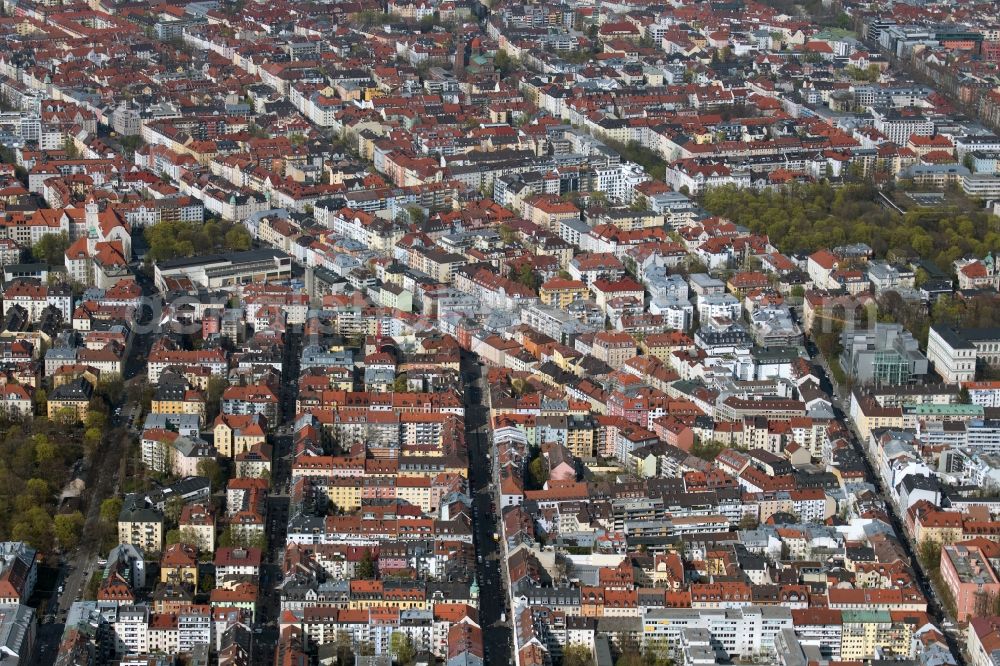 Aerial image München - Downtown area with a view from the Maxvorstadt towards Schwabing in the urban area in Munich in the state Bavaria, Germany