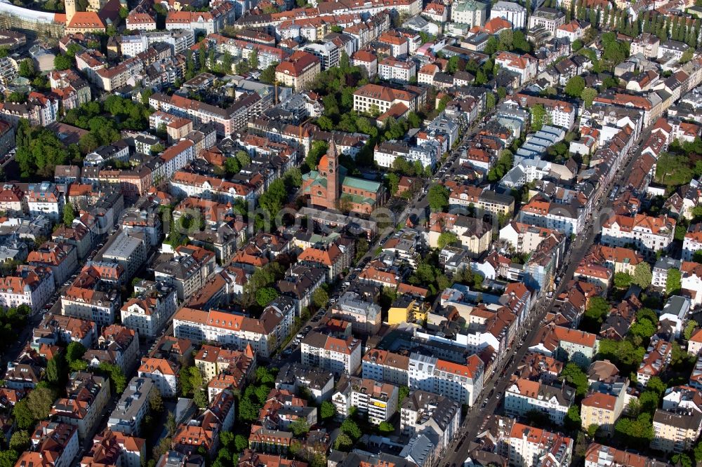 Aerial photograph München - Downtown area with a view from the Maxvorstadt towards Schwabing in the urban area in Munich in the state Bavaria, Germany