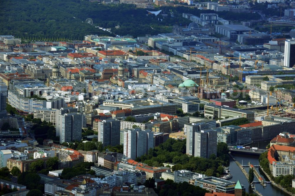 Berlin Mitte from above - View to the residential houses at the Fishermen Island in the city dirstict Mitte of Berlin. Fishermen Island is the description of the southern part of the Spree Island