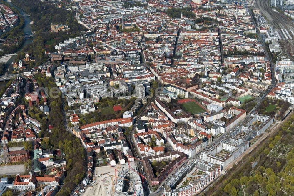 Aerial image München - View of the district of Au-Haidhausen in the urban area in Munich in the state Bavaria, Germany