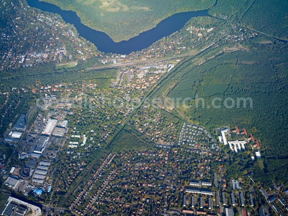 Potsdam from above - District Babelsberg and nearby forestland aswell as the lake Griebnitzsee in the city in Potsdam in the state Brandenburg