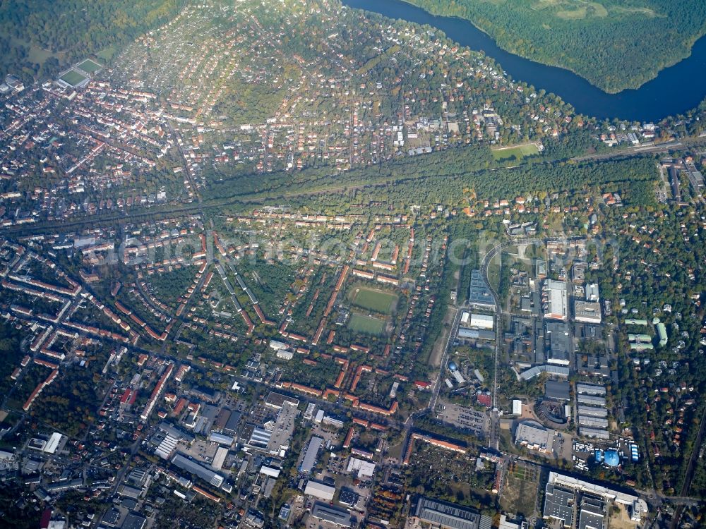 Potsdam from above - District Babelsberg and the nearby lake Griebnitzsee in the city in Potsdam in the state Brandenburg