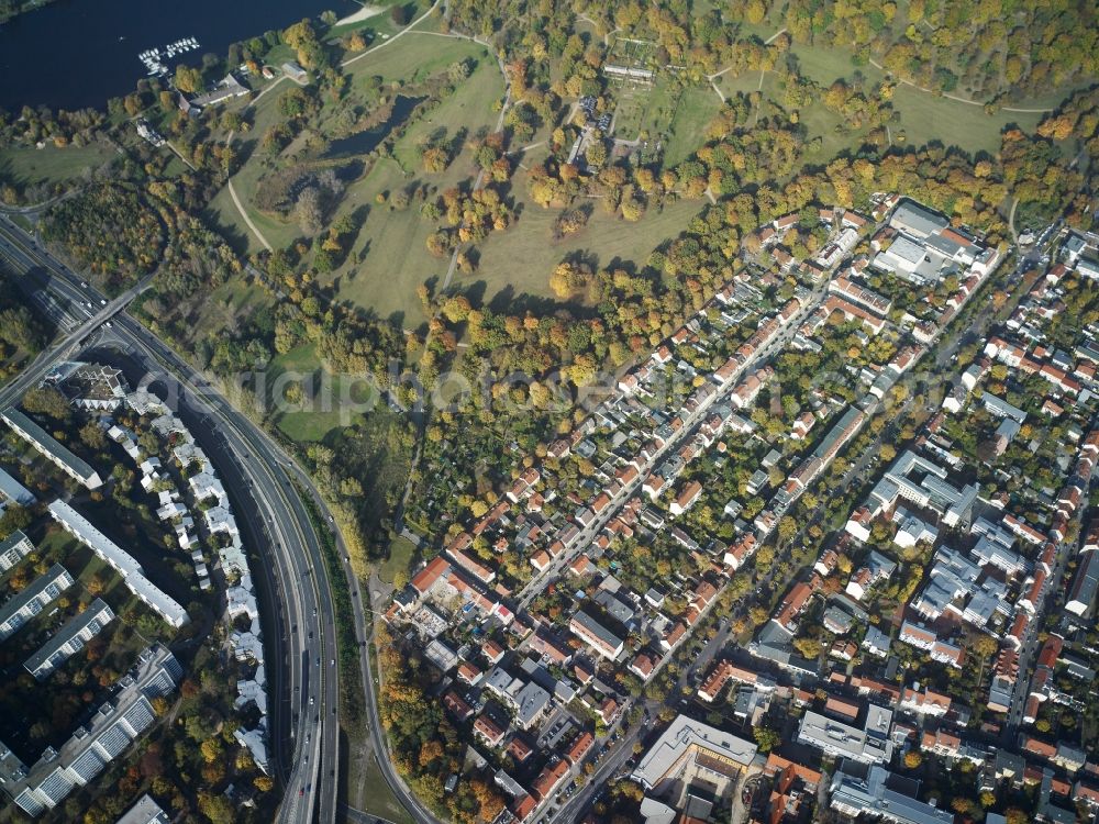 Aerial image Potsdam - District Babelsberg with housing area at the Nuthestrasse in the city in Potsdam in the state Brandenburg